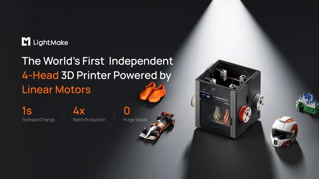 LightMake L4 1st 4-Head Color 3D Printer with Linear Motors